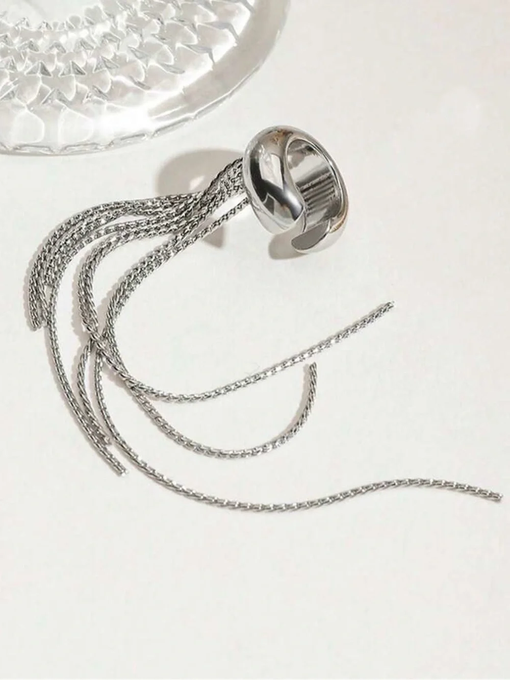 Silver Tone Tassel Ear Cuff Chain Earring Statement Jewelry 1 Pc